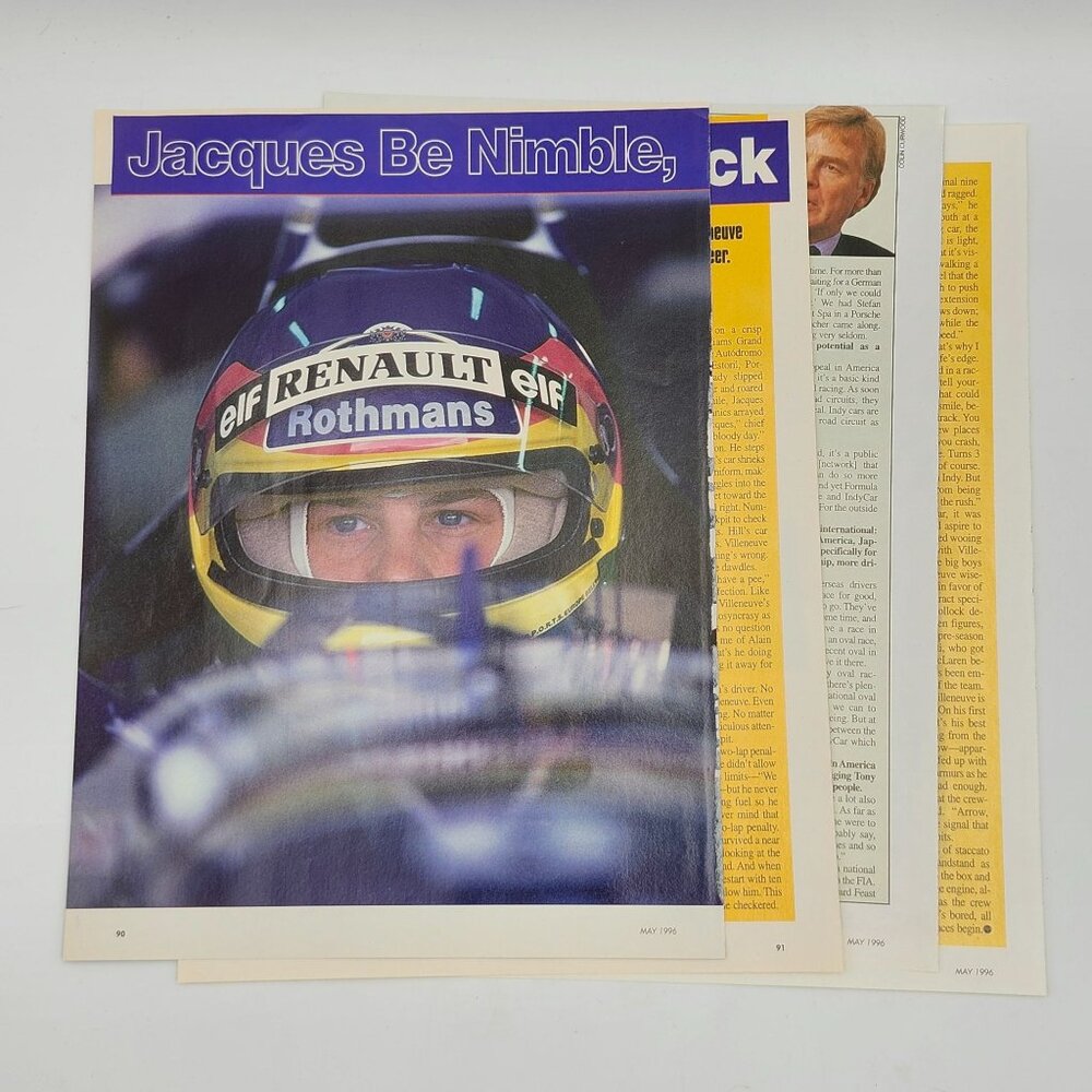 Jacques Be Nimble Villeneuve May 1996 Article Pages F1 Racing Renault Rothmans C